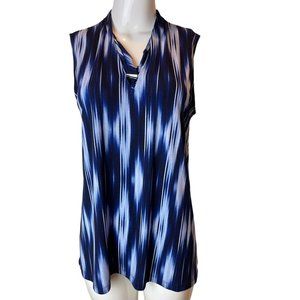 Jones New York Women Blouse Top Sleeveless Tie Die V Neck Blue White Size Medium